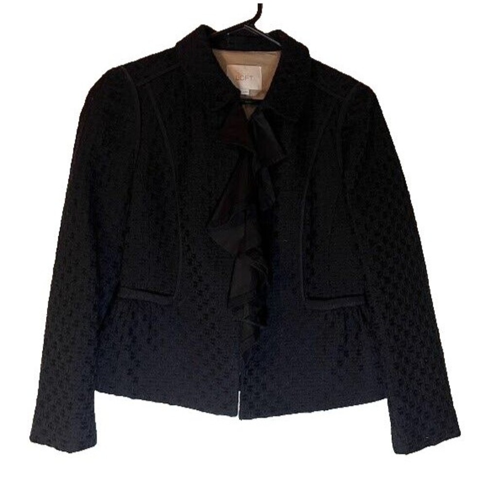 Loft Corpcore Business Dressy Ruffle Neckline Short Wool Blend Peplum Jacket Sz2